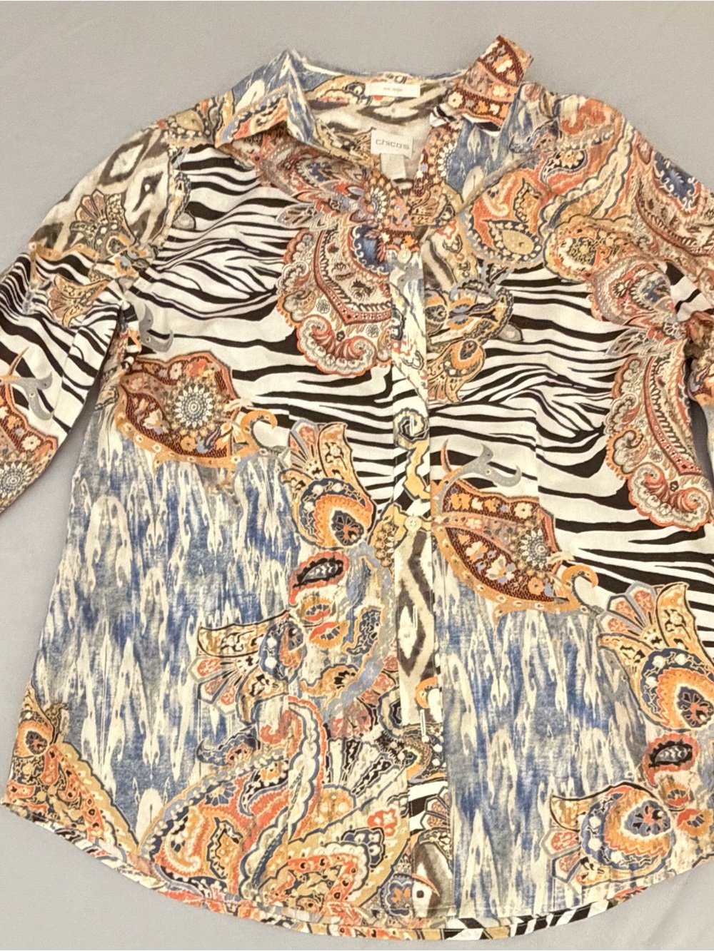 Chicos Paisley & Zebra Print Button-Front Blouse - Multi